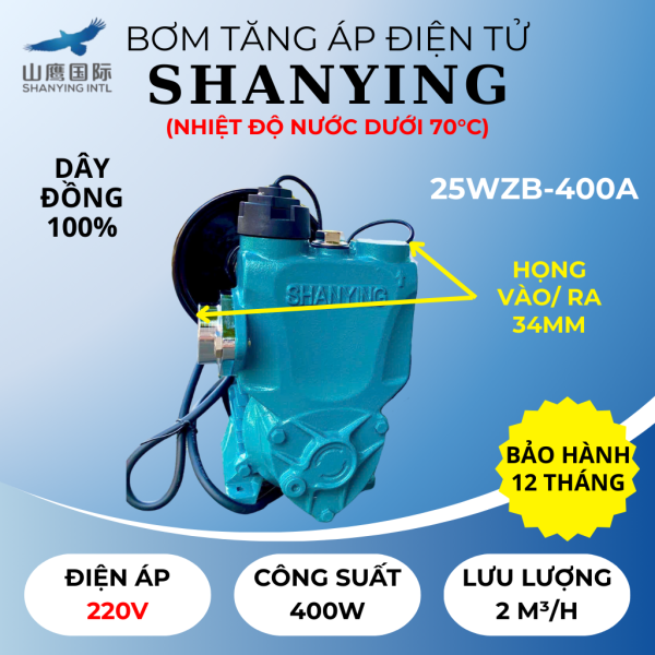 BƠM TĂNG ÁP ĐIỆN TỬ SHANYING 400W NHIỆT ĐỘ NƯỚC CHO PHÉP SỬ DỤNG DƯỚI 70°C