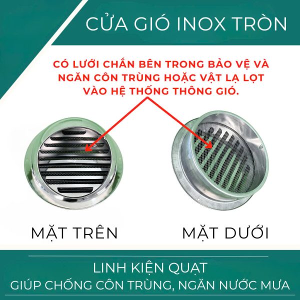 Cửa gió INOX tròn (Size 20CM/ 25CM/ 30CM) - Chống côn trùng, ngăn nước mưa - Hình ảnh 2