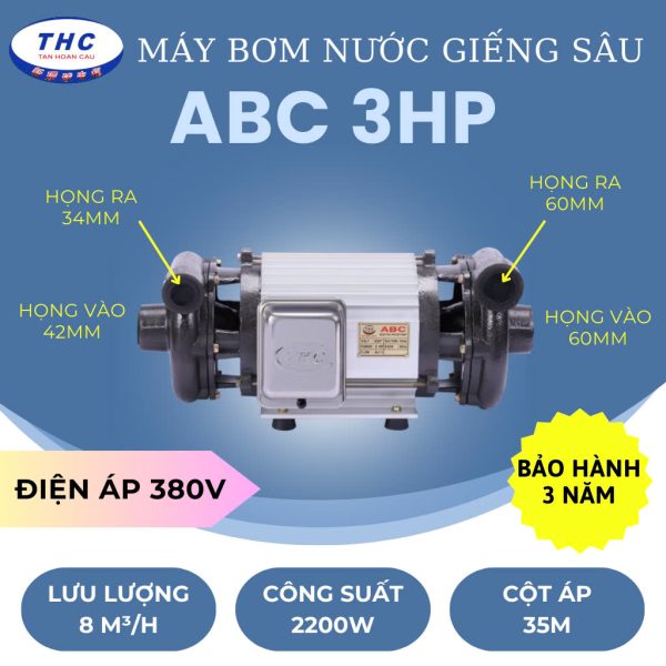 MÁY BƠM HÚT GIẾNG SÂU TÂN HOÀN CẦU ABC 3HP - 380V