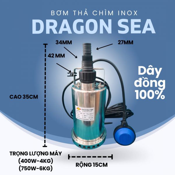 Máy bơm nước thả chìm Inox có phao chống cạn- 400W - Hình ảnh 2